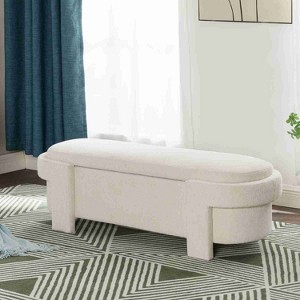 CAVINAS Storage Bench for Bedroom,Polyester Storage Ottoman Bench with Hidden Storage Space for Living Room,Bedroom,Gray/Beige - 1 of 4