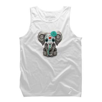 Men's Design By Humans Blue Day of the Dead Sugar Skull Baby Elephant By jeffbartels Tank Top