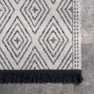 Gray and White Striped Synthetic 4' x 6' Reversible Area Rug
