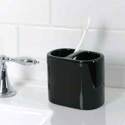 LunaLulinlk Basic Ceramic Toothbrush Holder Rich Black
