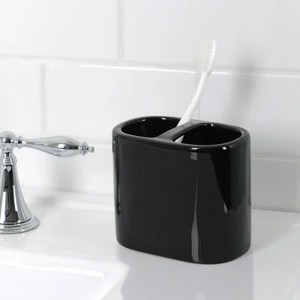 LunaLulinlk Basic Ceramic Toothbrush Holder Rich Black - 1 of 4