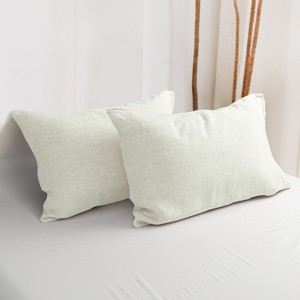2 Pack French Linen Pillowcases, Breathable and Cooling Yarn Dyed Envelope Pillow Cases - NTBAY - 1 of 4