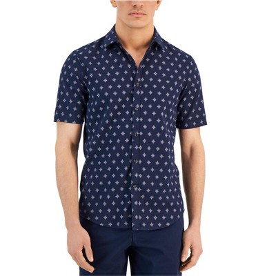 Alfani Mens Textured Medallion-Print Button Up Shirt