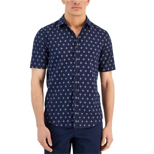 Alfani Mens Textured Medallion-Print Button Up Shirt - 1 of 1
