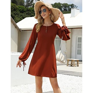 Ribbed Knit Dresses Fall Dress Long Sleeve Holiday Dresses Outfits Crew Neck Casual Winter Dresses - 1 of 4