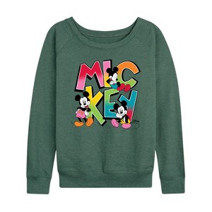 Women's - Disney - Mickey Type Lightweight French Terry Wide Neck Long Sleeve Graphic Shirt - 1 of 4