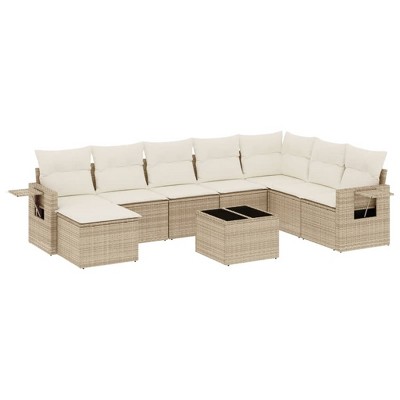 vidaXL 9 Piece Patio Sofa Set with Cushions - Beige and Cream Without Table