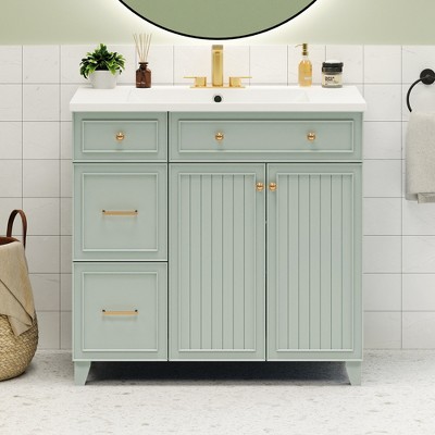 Whisen 36" Bathroom Storage Cabinet Bathroom Vanity with Resin Sink,2 Drawers and Adjustable Storage Shelf