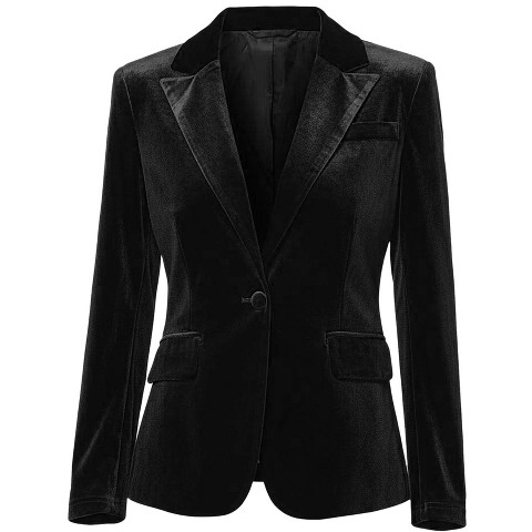 INSPIRE CHIC Women's Velvet Notched Lapel Long Sleeve One Button Dressy Office Blazers Black Large