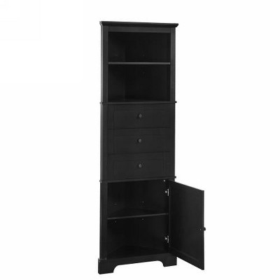 LunaLulinlk Black Triangle Tall Cabinet with 3 Drawers and Adjustable Shelves for Bathroom, Kitchen or Living Room