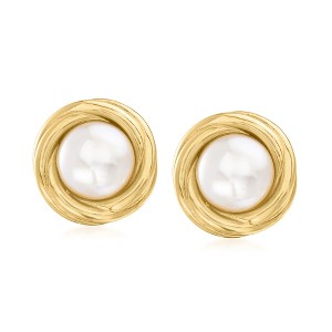 Ross-Simons 8-8.5mm Cultured Pearl Love Knot Clip-On Earrings in 18kt Gold Over Sterling - 1 of 4