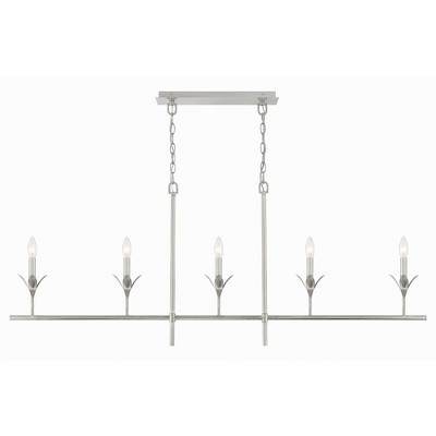 Antique Silver 5-Light Chandelier with White Silk Shades