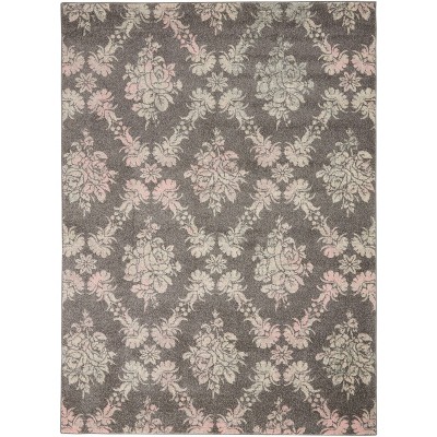 Elegant Floral Lattice Grey/Pink Synthetic Area Rug 5'3" x 7'3"