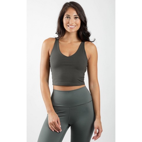 90 Degree By Reflex Womens Fitted V Neck Cropped Tank Top - Military Green  - X Small : Target