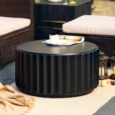 LuxenHome 32" Black Cement Round Outdoor Coffee Table