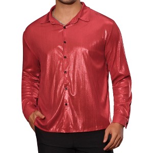 Lars Amadeus Men's Long Sleeves Button Down Disco Costume Metallic Shirt - 1 of 4