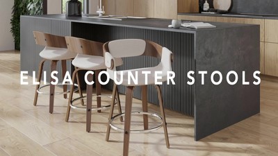 Set of 2 Adjustable Gray Fabric and Walnut Barstools