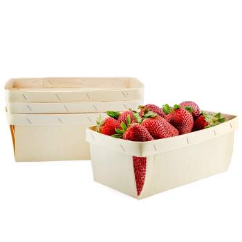 Cornucopia Brands 2QT Wooden Fruit Baskets, 4pk; Berry Vegetable Baskets for Crafts, Gifts, Farmers' Market