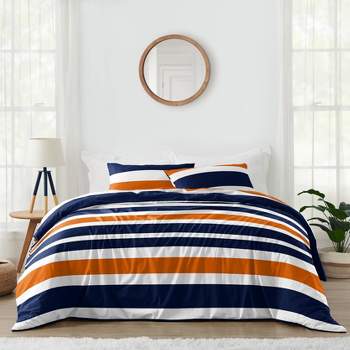3pc Stripe Full/Queen Kids' Comforter Bedding Set Navy and Orange - Sweet Jojo Designs