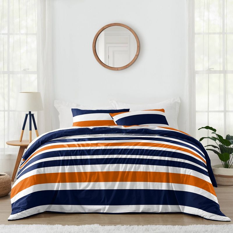 3pc Stripe Full/Queen Kids&#39; Comforter Bedding Set Navy and Orange - Sweet Jojo Designs, 1 of 8