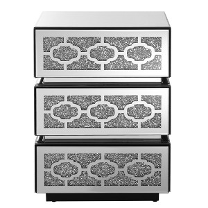 Gulches 3-Drawer Mirrored Nightstand with Crushed Diamonds, Silver Accent Modern Side Table for Bedroom Dorm Living Room (17.7"W¡Á13.8"D¡Á23.6"H) - 1 of 4