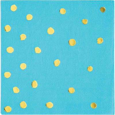 48ct Foil Dotted Beverage Napkins Turquoise