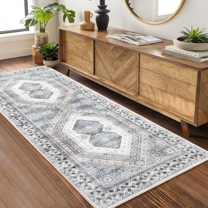 Machine Washable Vintage Printed Accent Area Rug Stain Resistant Non Slip Traditional Low Pile Floor Carpet for Living Room Bedroom Kitchen - 1 of 4
