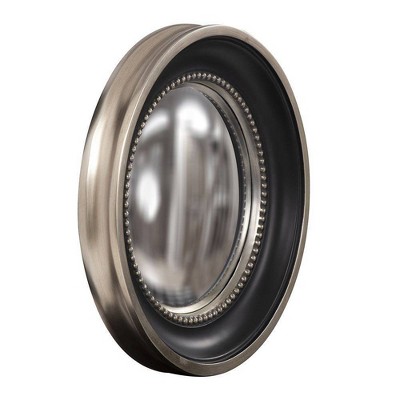 16" Round Frameless Black and Silver Convex Wall Mirror