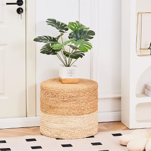 SEVOBAL Ottomans and Benches Round Pouf Ottoman Natural Seagrass Footrest Stool for Bedroom Living Room Accent Seat, Yellow, 46.50"*46.50"*42.00" - 1 of 4