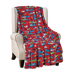 Plazatex Red Christmas Cars All Season Plush Decorative Christmas Throw Blanket 50" X 60" Red - 1 of 4