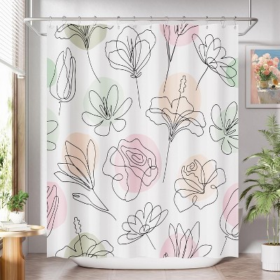 Bath Shower Curtain, Washable Cloth Black Shower Curtain Sets with 12 Shower Curtain Hooks, Fabric Rustic Black and White Striped Curtain