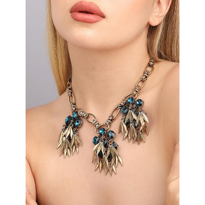 SOHI Women's Prussian Blue Party Stone Statement Necklace