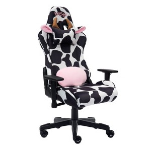 Vynxaria TS85 COW Print LUXX Series Gaming Chair - Stylish Brown & White Comfort - 1 of 4
