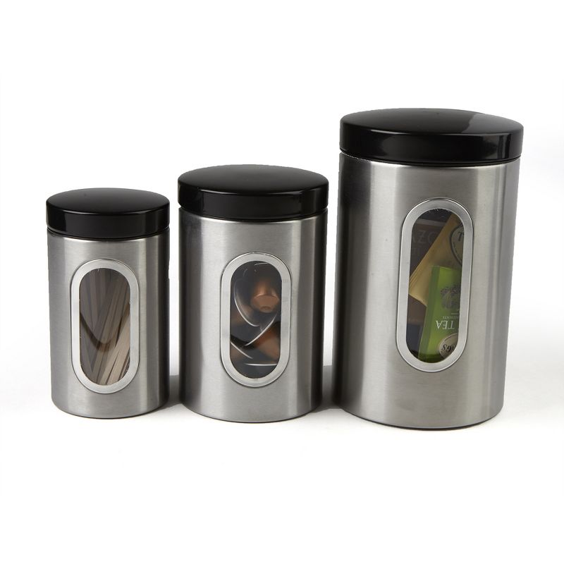 Mind Reader 3 Piece Canister Set with Window, Silver with Black, 3 of 6
