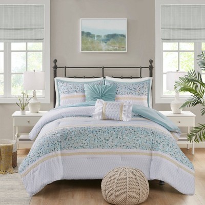 Madison Park 5pc Full/Queen Tulia Seersucker Comforter Bedding Set with Throw Pillows Aqua Blue - Madison Park: Hypoallergenic, Ruffles — фото 3