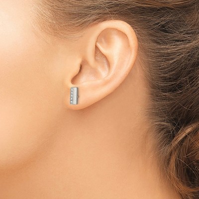 Chisel Stainless Steel Brushed with Cubic Zirconia Bar Stud Earrings