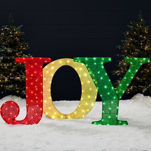 Best Choice Products 32in 3-Piece 3D Lighted Christmas JOY Yard Decoration w/ 150 LED Lights, Stakes - Red/Gold/Green - 1 of 4