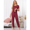 cheibear Women's Modal Soft Sleepwear Short Sleeve Nightwear with Long Sweat Pants Pajamas Set - 3 of 4