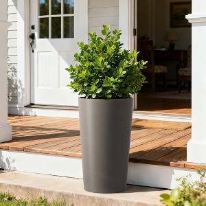 ORRD 2 Pack Tall Square Planters 21.7 Inch, Modern Large Tapered Flower Pots, Matte Brown Outdoor Indoor Garden Planter Box for Patio - 1 of 4