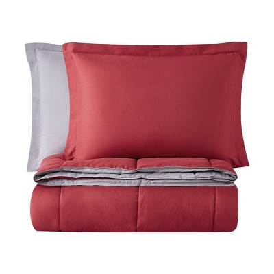 Full Red and Gray Reversible Microfiber Comforter Set