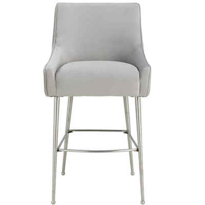 Beatrix Gray Velvet Counter Stool with Gold Stainless Steel Legs
