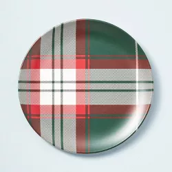 10.9" Holiday Plaid Bamboo-Melamine Dinner Plate Green/Red/Cream - Hearth & Hand™ with Magnolia