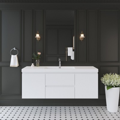 Whisen Floating Wall-Mounted Bathroom Vanity with Resin Sink, Water-Resistant Timber Cabinets and Drawers