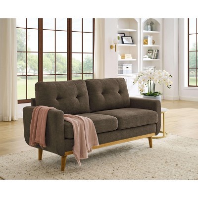 ORRD 67.7" Wide Mid-Century Modern Upholstered Tufted Loveseat Sofa With Wooden Legs