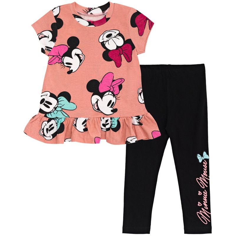 Mickey Mouse & Friends Minnie Mouse Baby Girls Peplum T-Shirt and Leggings Outfit Set Infant, 1 of 8