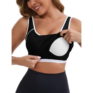 INSPIRE CHIC Women's Wide Straps U-Neck with Padded Push Up Elastic Tight Colorblock Workout Tank - 1 of 4