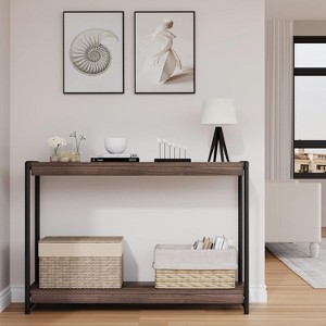 Coucheta 40" Farmhouse Console Table with Storage Shelf, Slatted Design Entryway Table for Living Room Hallway - 1 of 4