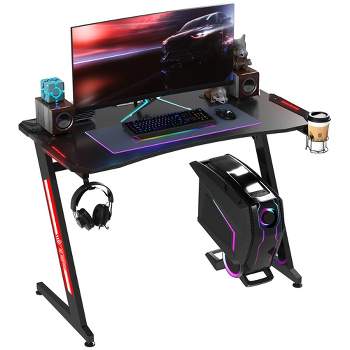  YOUTHUP Pink Gaming Desk with LED Lights, 55 Z Shaped