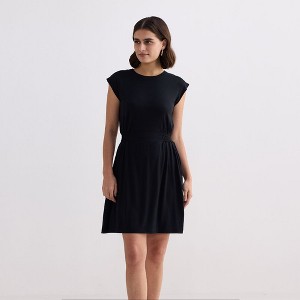 Reistor Womens Short Dress With Smocking Side Detail in Black - 1 of 4