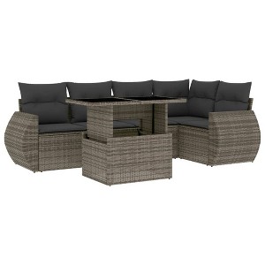 vidaXL 6 Piece Patio Sofa Set with Cushions Gray Poly Rattan - without storage - 1 of 4